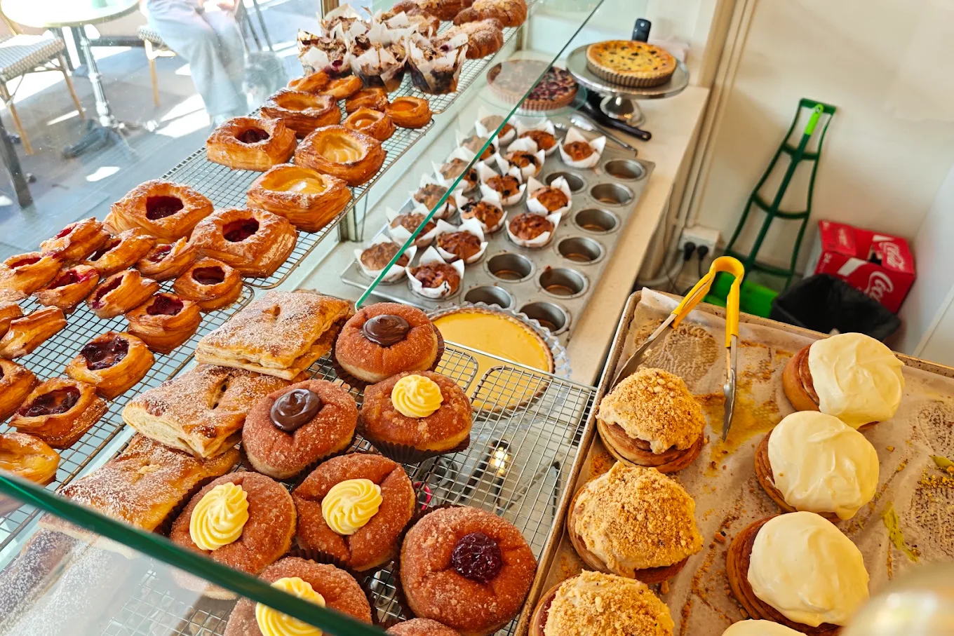 Pastry cabinet filled with fresh bakes
